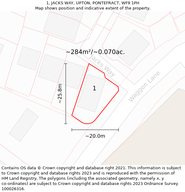 1, JACKS WAY, UPTON, PONTEFRACT, WF9 1PH: Plot and title map