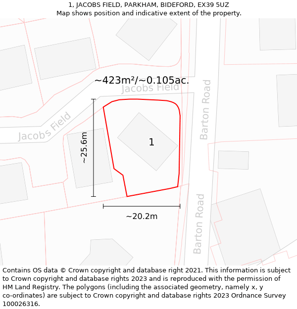 1, JACOBS FIELD, PARKHAM, BIDEFORD, EX39 5UZ: Plot and title map