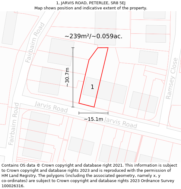 1, JARVIS ROAD, PETERLEE, SR8 5EJ: Plot and title map