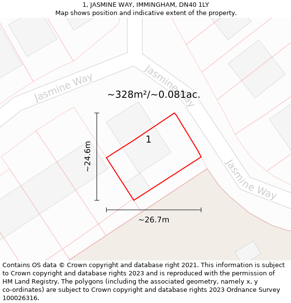 1, JASMINE WAY, IMMINGHAM, DN40 1LY: Plot and title map