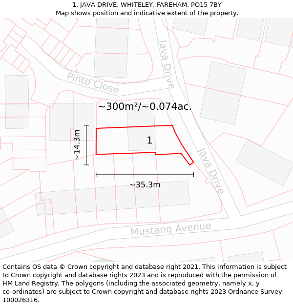 1, JAVA DRIVE, WHITELEY, FAREHAM, PO15 7BY: Plot and title map