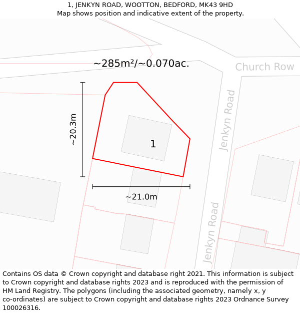 1, JENKYN ROAD, WOOTTON, BEDFORD, MK43 9HD: Plot and title map