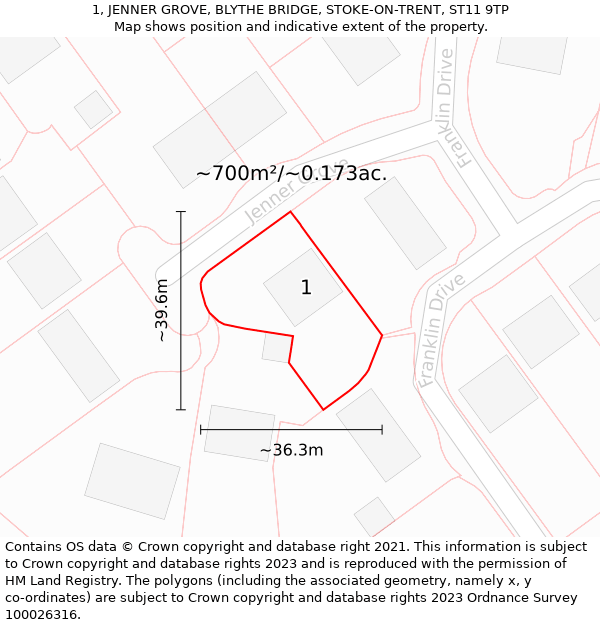 1, JENNER GROVE, BLYTHE BRIDGE, STOKE-ON-TRENT, ST11 9TP: Plot and title map