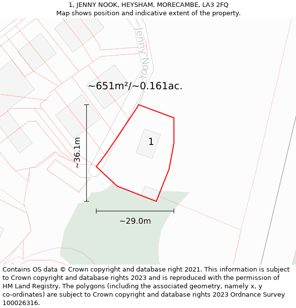 1, JENNY NOOK, HEYSHAM, MORECAMBE, LA3 2FQ: Plot and title map