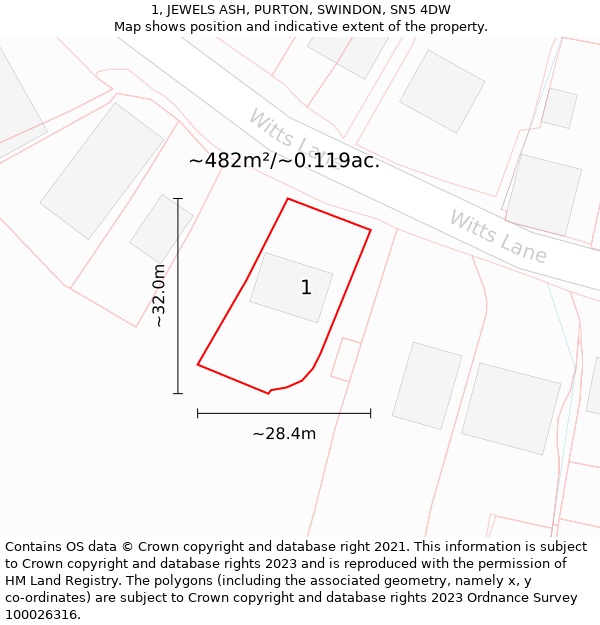 1, JEWELS ASH, PURTON, SWINDON, SN5 4DW: Plot and title map