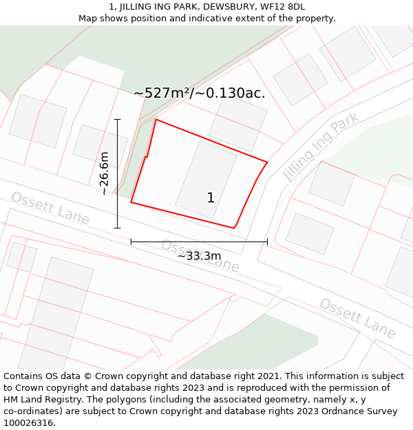 1, JILLING ING PARK, DEWSBURY, WF12 8DL: Plot and title map