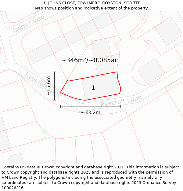 1, JOHNS CLOSE, FOWLMERE, ROYSTON, SG8 7TP: Plot and title map