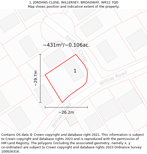 1, JORDANS CLOSE, WILLERSEY, BROADWAY, WR12 7QD: Plot and title map