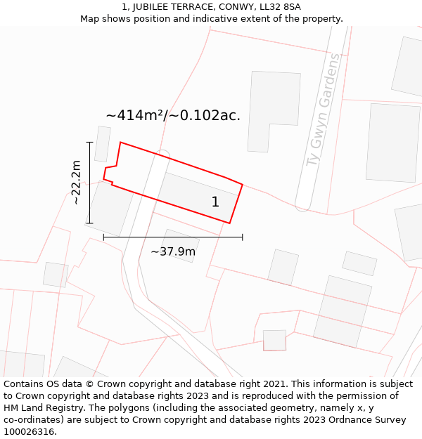 1, JUBILEE TERRACE, CONWY, LL32 8SA: Plot and title map