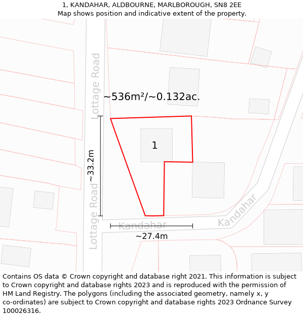 1, KANDAHAR, ALDBOURNE, MARLBOROUGH, SN8 2EE: Plot and title map