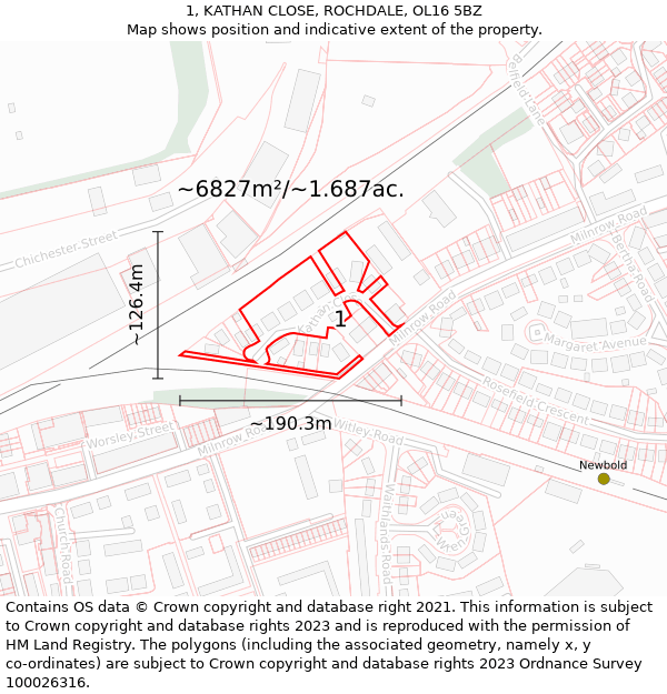 1, KATHAN CLOSE, ROCHDALE, OL16 5BZ: Plot and title map