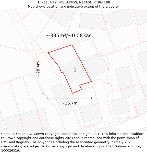 1, KEEL HEY, WILLASTON, NESTON, CH64 1RB: Plot and title map