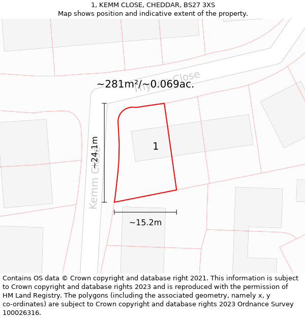 1, KEMM CLOSE, CHEDDAR, BS27 3XS: Plot and title map