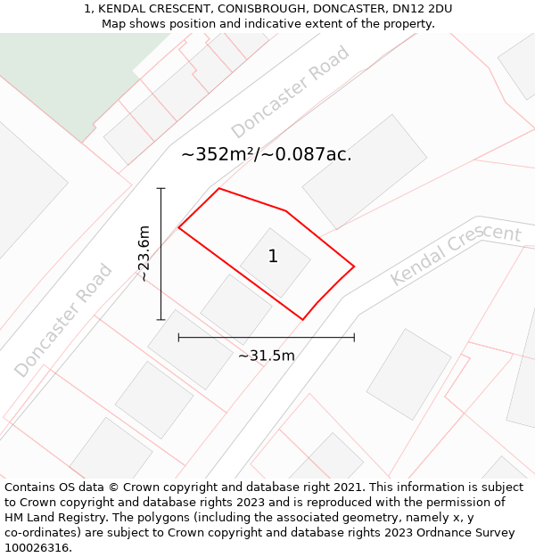 1, KENDAL CRESCENT, CONISBROUGH, DONCASTER, DN12 2DU: Plot and title map