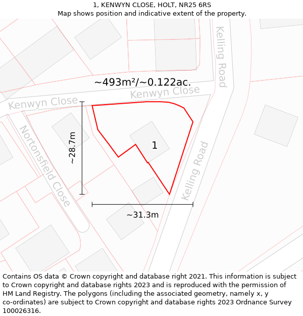 1, KENWYN CLOSE, HOLT, NR25 6RS: Plot and title map