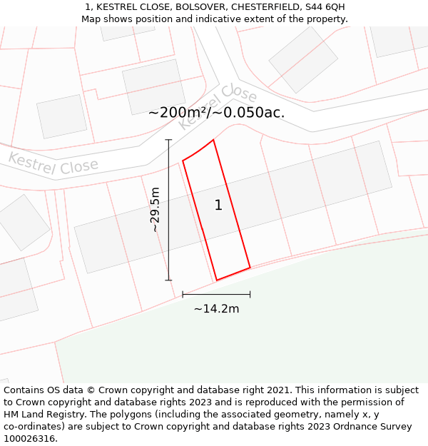 1, KESTREL CLOSE, BOLSOVER, CHESTERFIELD, S44 6QH: Plot and title map