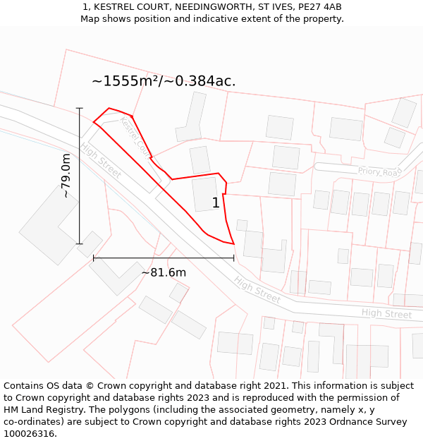 1, KESTREL COURT, NEEDINGWORTH, ST IVES, PE27 4AB: Plot and title map