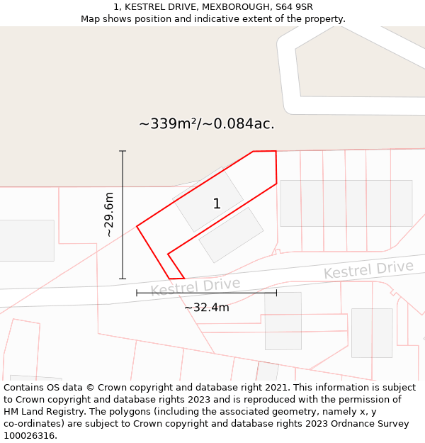 1, KESTREL DRIVE, MEXBOROUGH, S64 9SR: Plot and title map