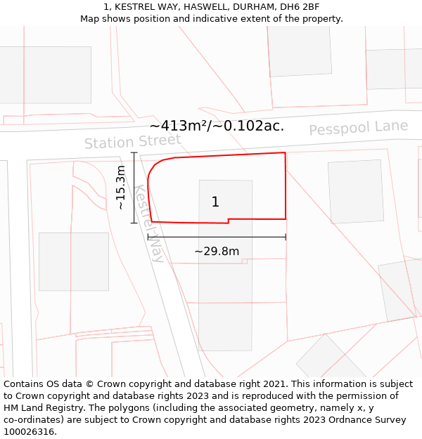 1, KESTREL WAY, HASWELL, DURHAM, DH6 2BF: Plot and title map