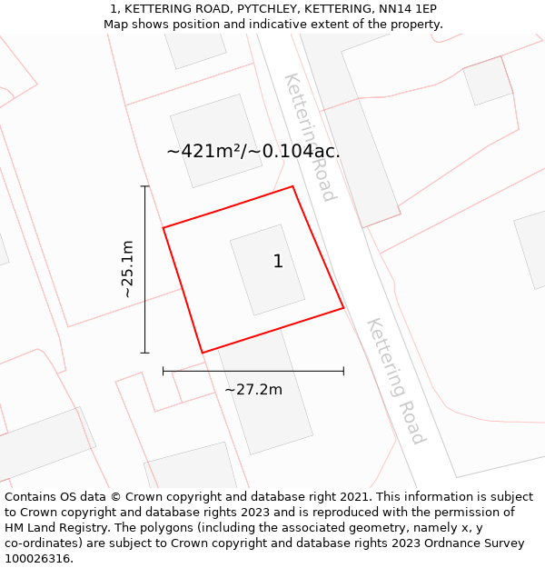 1, KETTERING ROAD, PYTCHLEY, KETTERING, NN14 1EP: Plot and title map
