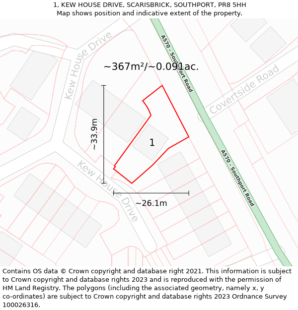 1, KEW HOUSE DRIVE, SCARISBRICK, SOUTHPORT, PR8 5HH: Plot and title map