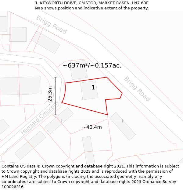 1, KEYWORTH DRIVE, CAISTOR, MARKET RASEN, LN7 6RE: Plot and title map