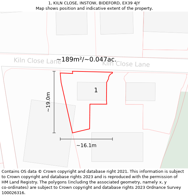 1, KILN CLOSE, INSTOW, BIDEFORD, EX39 4JY: Plot and title map