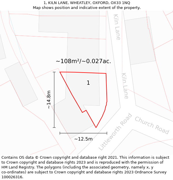 1, KILN LANE, WHEATLEY, OXFORD, OX33 1NQ: Plot and title map