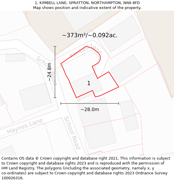 1, KIMBELL LANE, SPRATTON, NORTHAMPTON, NN6 8FD: Plot and title map