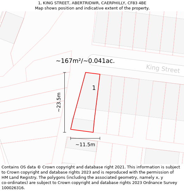 1, KING STREET, ABERTRIDWR, CAERPHILLY, CF83 4BE: Plot and title map