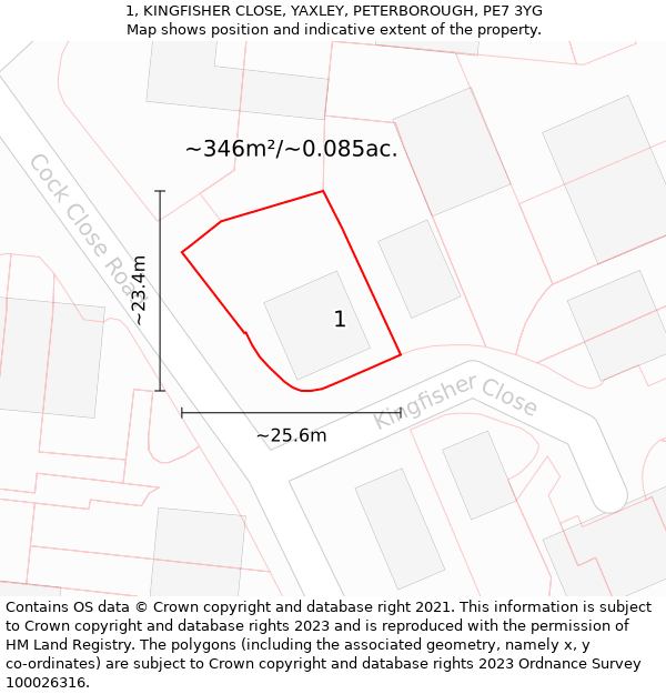 1, KINGFISHER CLOSE, YAXLEY, PETERBOROUGH, PE7 3YG: Plot and title map