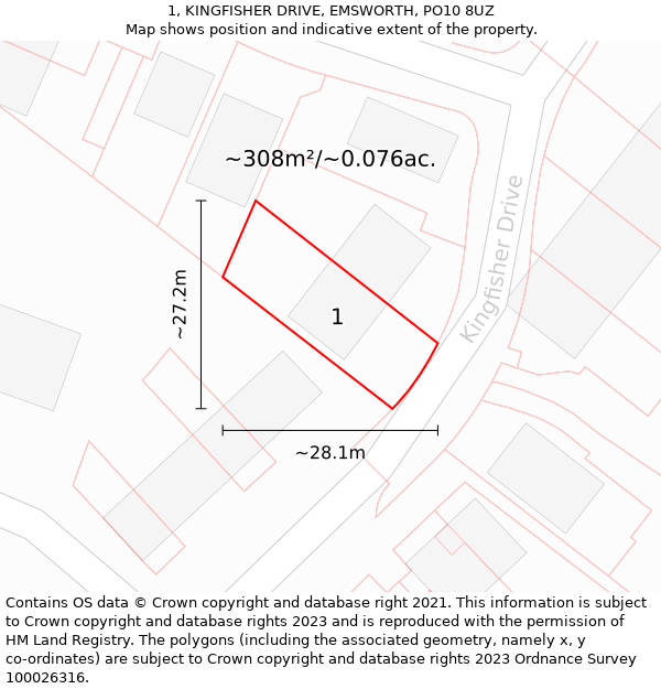 1, KINGFISHER DRIVE, EMSWORTH, PO10 8UZ: Plot and title map