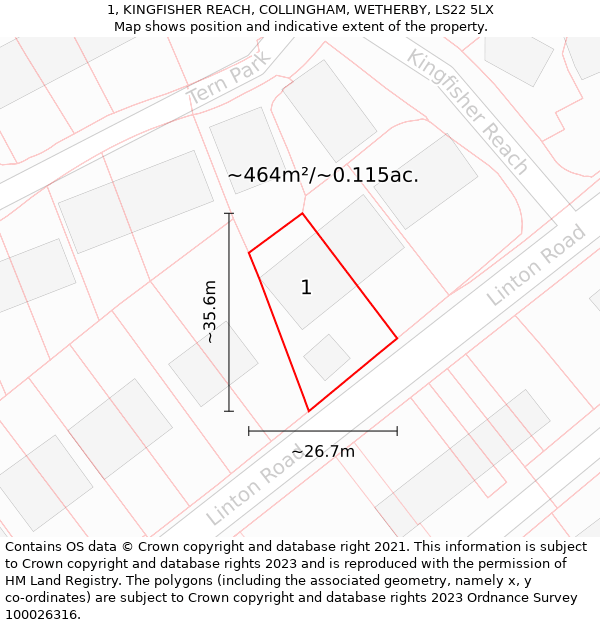 1, KINGFISHER REACH, COLLINGHAM, WETHERBY, LS22 5LX: Plot and title map