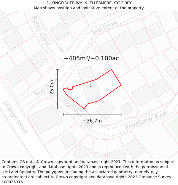 1, KINGFISHER WALK, ELLESMERE, SY12 9PY: Plot and title map