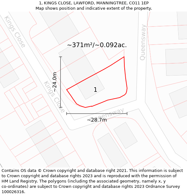 1, KINGS CLOSE, LAWFORD, MANNINGTREE, CO11 1EP: Plot and title map