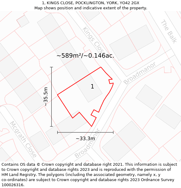 1, KINGS CLOSE, POCKLINGTON, YORK, YO42 2GX: Plot and title map