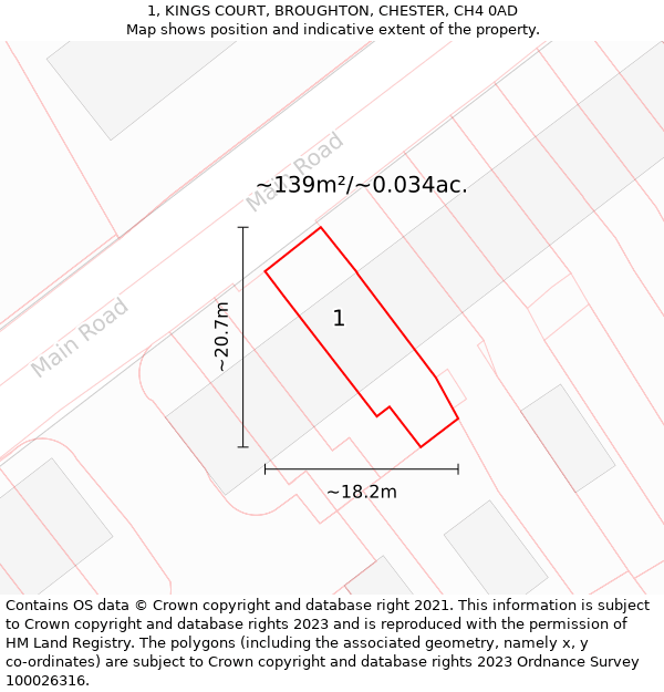 1, KINGS COURT, BROUGHTON, CHESTER, CH4 0AD: Plot and title map