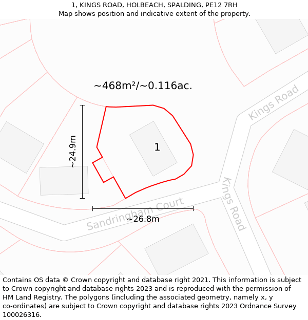 1, KINGS ROAD, HOLBEACH, SPALDING, PE12 7RH: Plot and title map