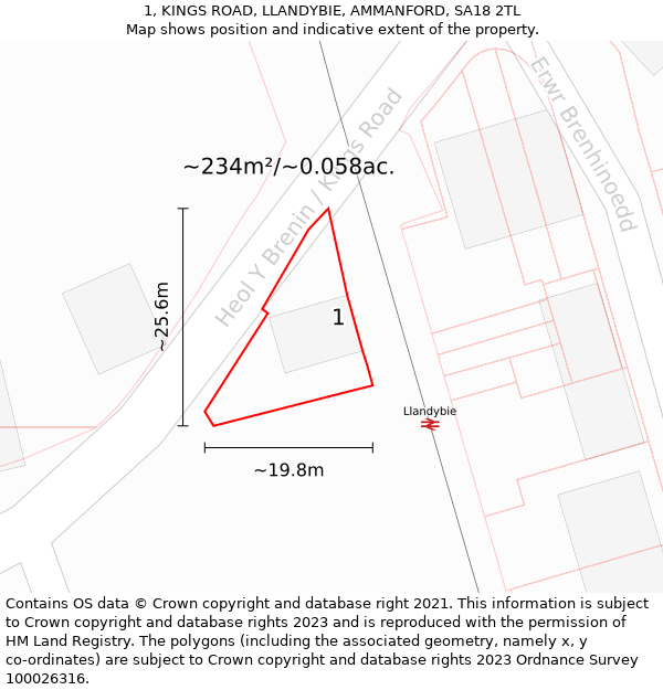 1, KINGS ROAD, LLANDYBIE, AMMANFORD, SA18 2TL: Plot and title map