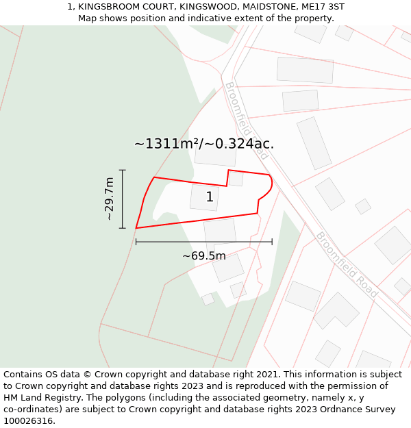 1, KINGSBROOM COURT, KINGSWOOD, MAIDSTONE, ME17 3ST: Plot and title map