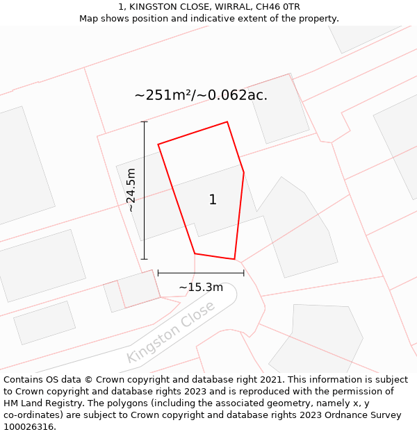 1, KINGSTON CLOSE, WIRRAL, CH46 0TR: Plot and title map