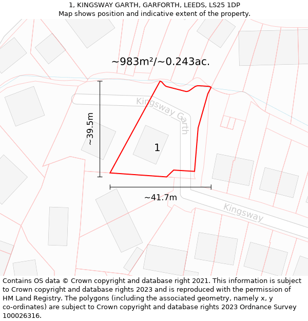 1, KINGSWAY GARTH, GARFORTH, LEEDS, LS25 1DP: Plot and title map