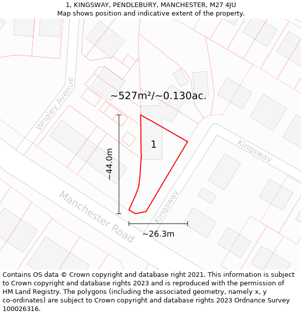 1, KINGSWAY, PENDLEBURY, MANCHESTER, M27 4JU: Plot and title map