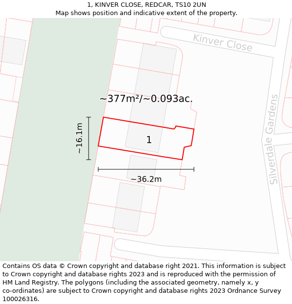 1, KINVER CLOSE, REDCAR, TS10 2UN: Plot and title map