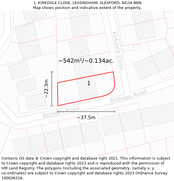 1, KIRKDALE CLOSE, LEASINGHAM, SLEAFORD, NG34 8NN: Plot and title map