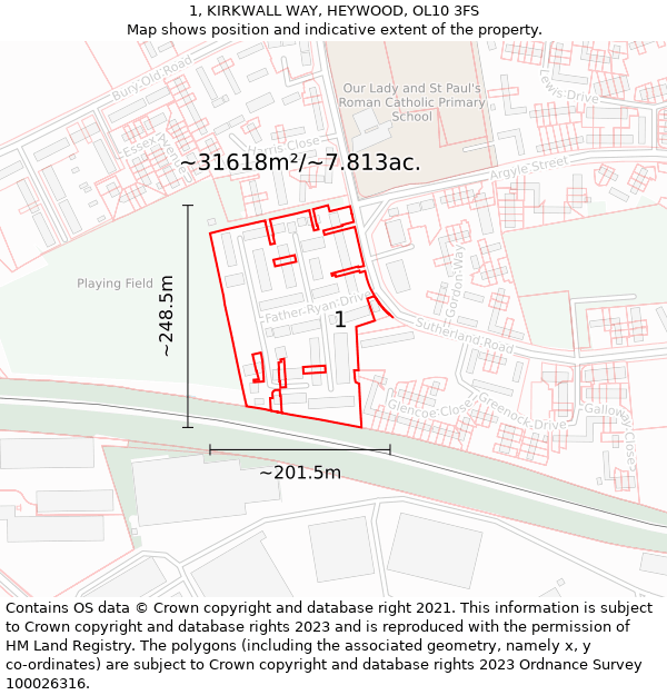 1, KIRKWALL WAY, HEYWOOD, OL10 3FS: Plot and title map