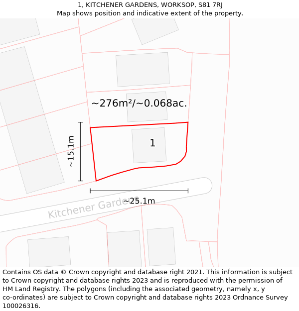 1, KITCHENER GARDENS, WORKSOP, S81 7RJ: Plot and title map