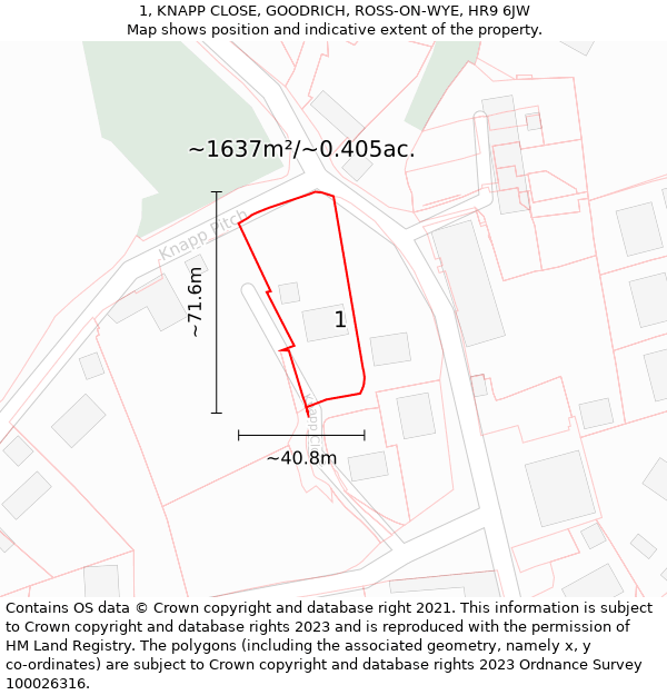 1, KNAPP CLOSE, GOODRICH, ROSS-ON-WYE, HR9 6JW: Plot and title map