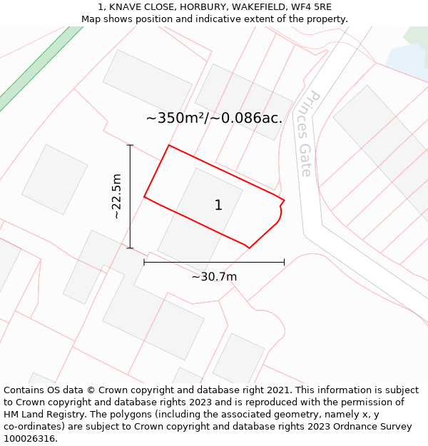 1, KNAVE CLOSE, HORBURY, WAKEFIELD, WF4 5RE: Plot and title map