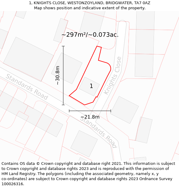 1, KNIGHTS CLOSE, WESTONZOYLAND, BRIDGWATER, TA7 0AZ: Plot and title map